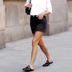 Zara Black Charcoal Denim Mini Skirt Raw Hem